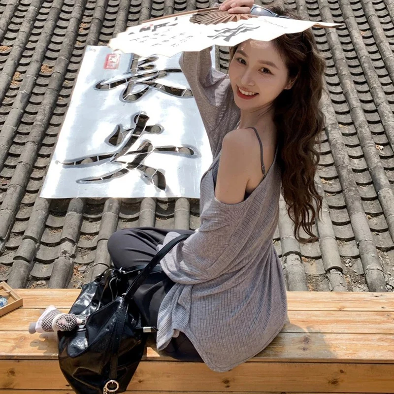 Women's Cardigan New V-neck Long Sleeved Female Shirt Female Jumpers Sun Protection Woman Top Spring Summer Knitted Cardigan