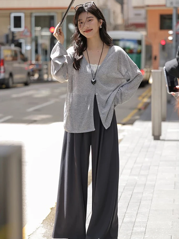 Women's Cardigan New V-neck Long Sleeved Female Shirt Female Jumpers Sun Protection Woman Top Spring Summer Knitted Cardigan