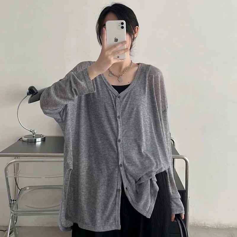 Women's Cardigan New V-neck Long Sleeved Female Shirt Female Jumpers Sun Protection Woman Top Spring Summer Knitted Cardigan