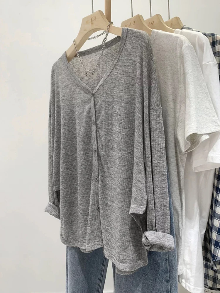 Women's Cardigan New V-neck Long Sleeved Female Shirt Female Jumpers Sun Protection Woman Top Spring Summer Knitted Cardigan