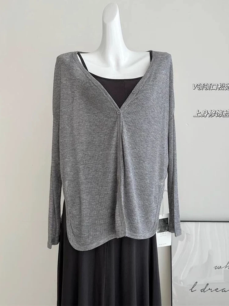 Women's Cardigan New V-neck Long Sleeved Female Shirt Female Jumpers Sun Protection Woman Top Spring Summer Knitted Cardigan
