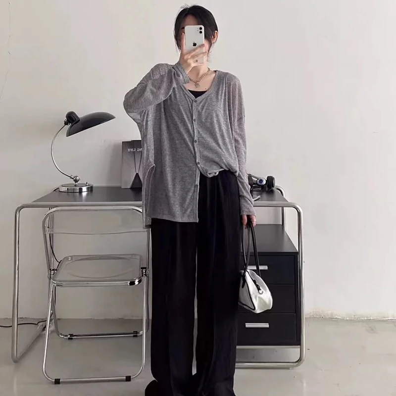 Women's Cardigan New V-neck Long Sleeved Female Shirt Female Jumpers Sun Protection Woman Top Spring Summer Knitted Cardigan