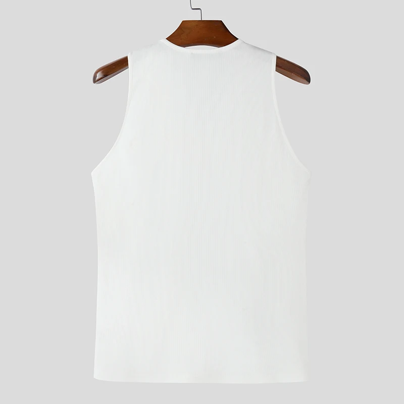 INCERUN Men Tank Tops Solid Color Knitted Zipper Sleeveless Male Vests Summer Streetwear Skinny 2025 Fashion Men Clothing S-3XL