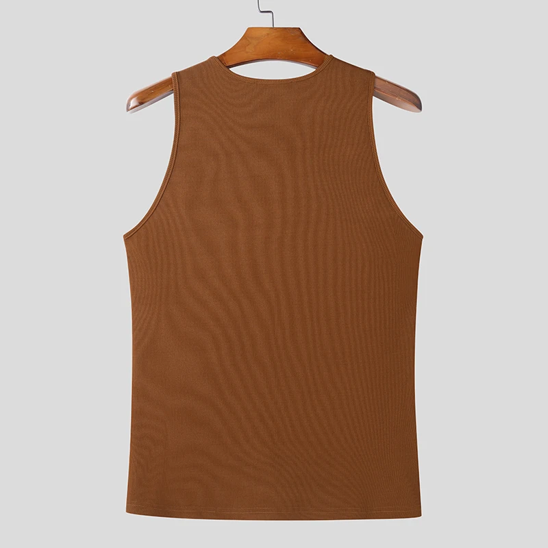 INCERUN Men Tank Tops Solid Color Knitted Zipper Sleeveless Male Vests Summer Streetwear Skinny 2025 Fashion Men Clothing S-3XL