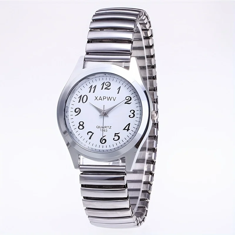 Elastic Band Quartz Couple Fashion Watch for Middle-Aged and Elderly People with Large Dial Pointer Digital Face Men's Watch for Women