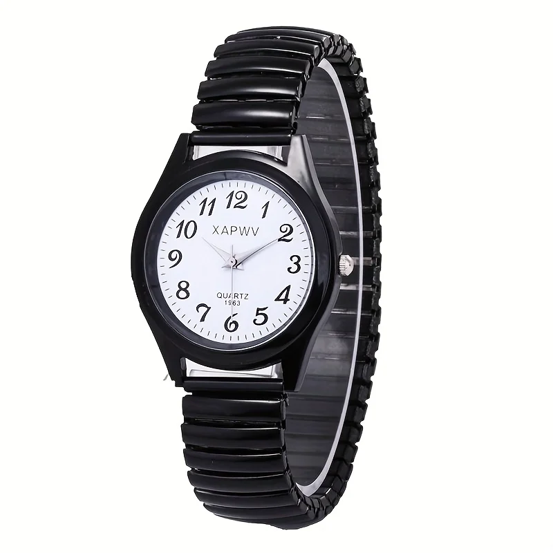 Elastic Band Quartz Couple Fashion Watch for Middle-Aged and Elderly People with Large Dial Pointer Digital Face Men's Watch for Women