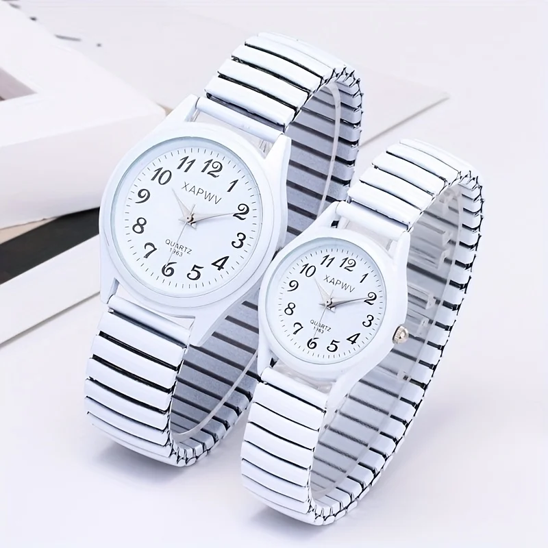 Elastic Band Quartz Couple Fashion Watch for Middle-Aged and Elderly People with Large Dial Pointer Digital Face Men's Watch for Women