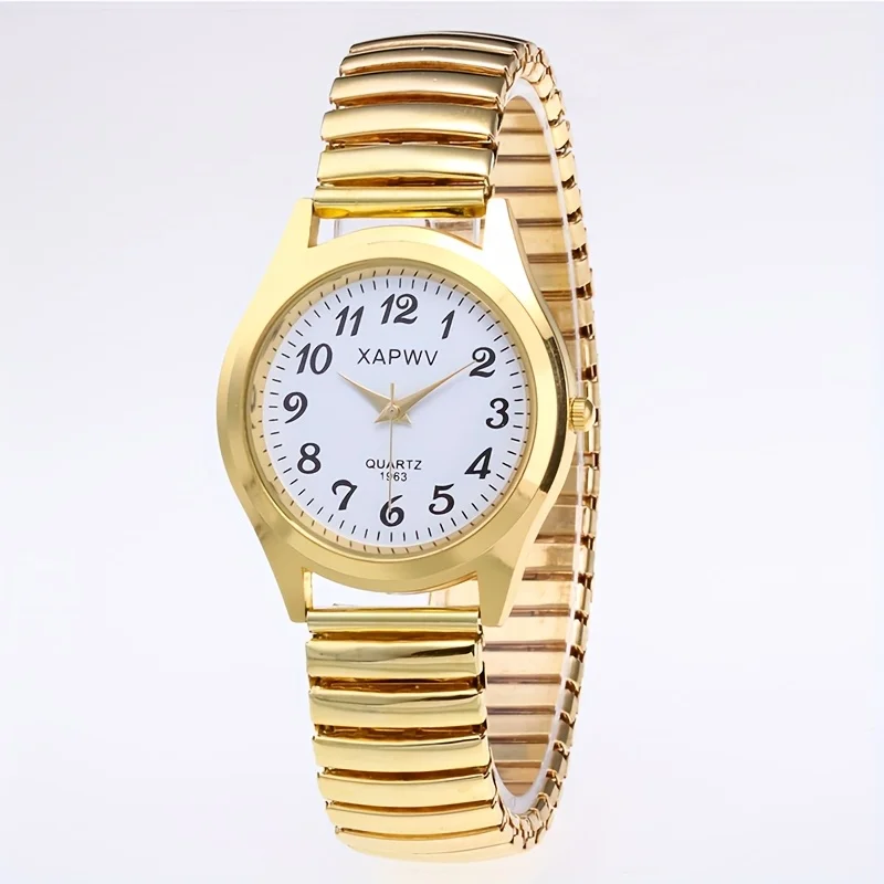 Elastic Band Quartz Couple Fashion Watch for Middle-Aged and Elderly People with Large Dial Pointer Digital Face Men's Watch for Women