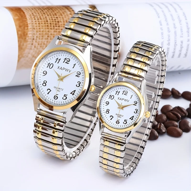 Elastic Band Quartz Couple Fashion Watch for Middle-Aged and Elderly People with Large Dial Pointer Digital Face Men's Watch for Women