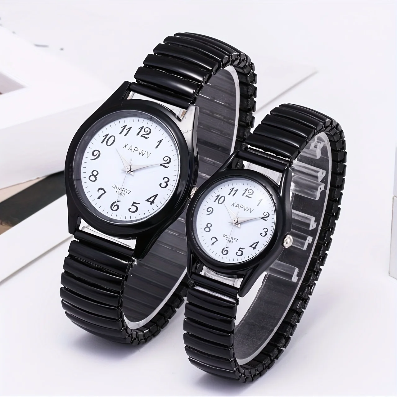Elastic Band Quartz Couple Fashion Watch for Middle-Aged and Elderly People with Large Dial Pointer Digital Face Men's Watch for Women
