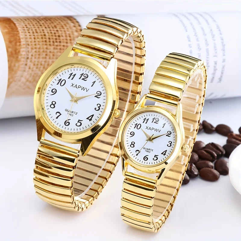 Elastic Band Quartz Couple Fashion Watch for Middle-Aged and Elderly People with Large Dial Pointer Digital Face Men's Watch for Women