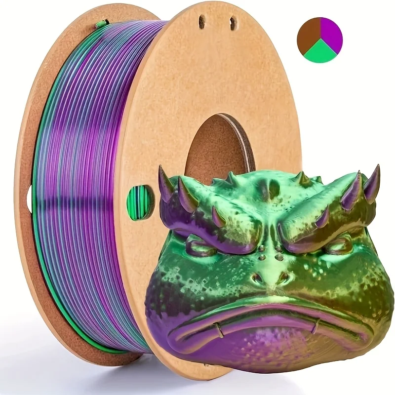 Three Color PLA Silk Filament 250g per Roll Net Weight, Suitable for FDM 3D Printers, 1.75mm Silk PLA 3D Printing Material.