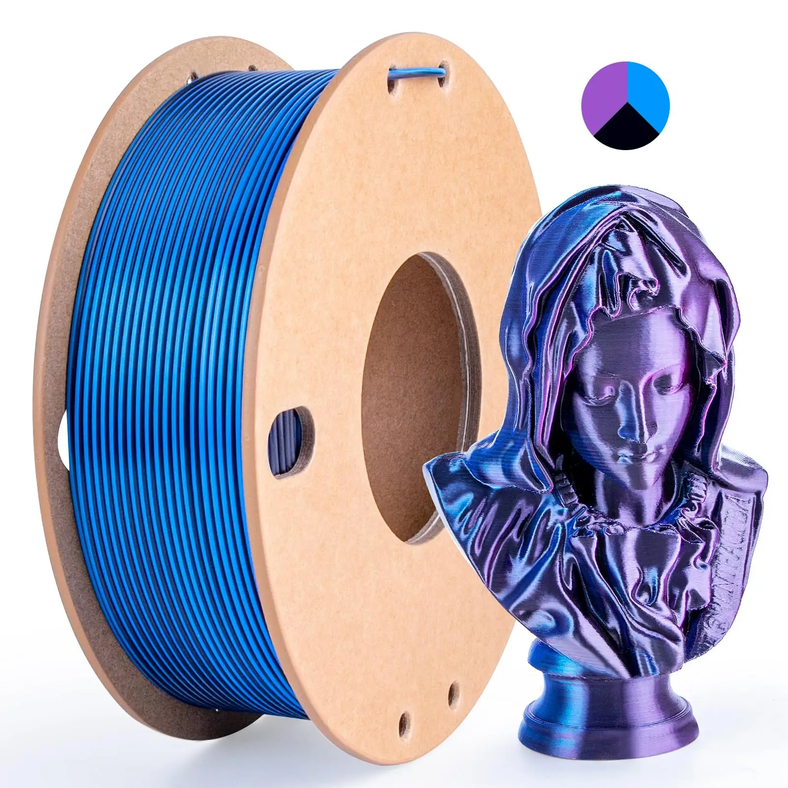 Three Color PLA Silk Filament 250g per Roll Net Weight, Suitable for FDM 3D Printers, 1.75mm Silk PLA 3D Printing Material.