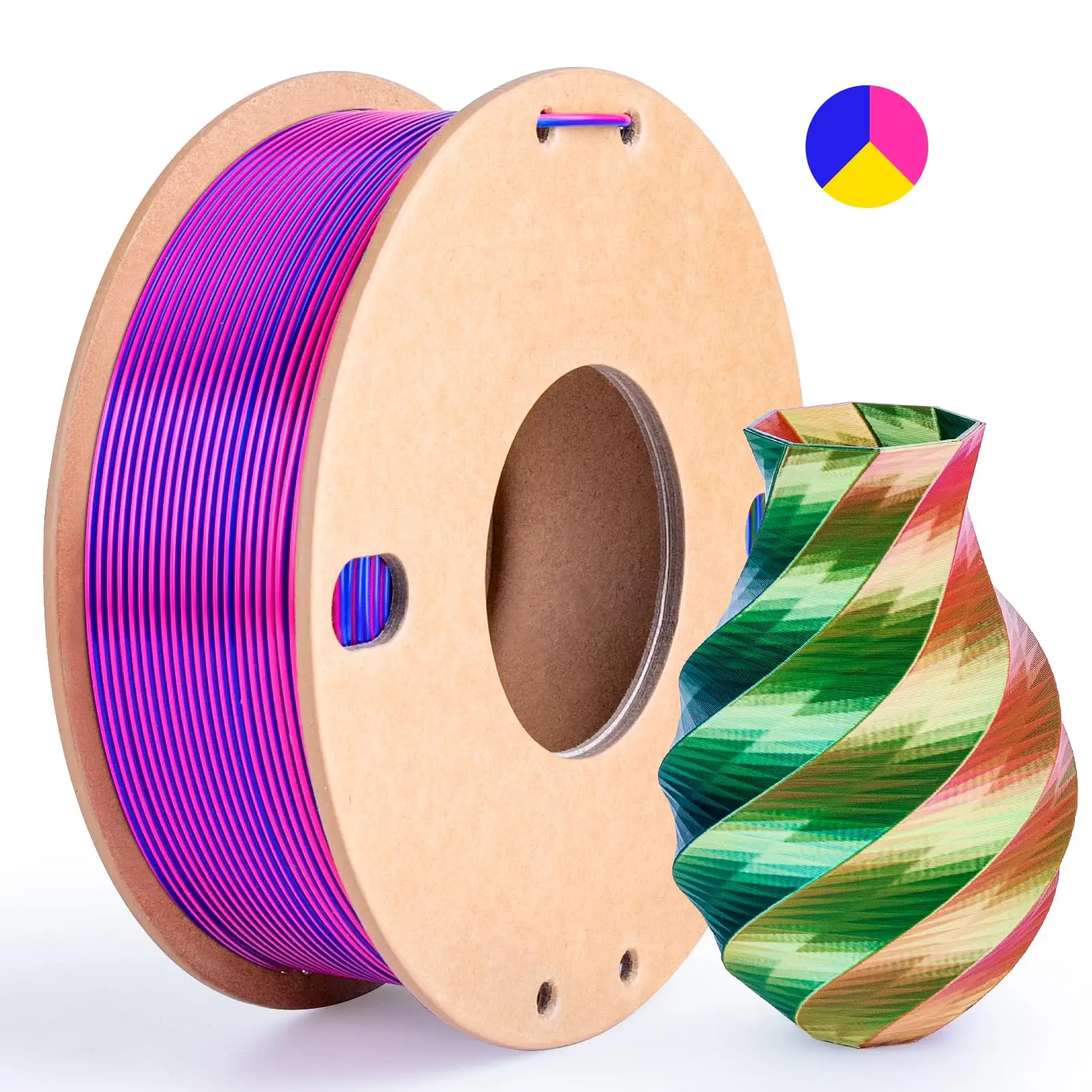 Three Color PLA Silk Filament 250g per Roll Net Weight, Suitable for FDM 3D Printers, 1.75mm Silk PLA 3D Printing Material.