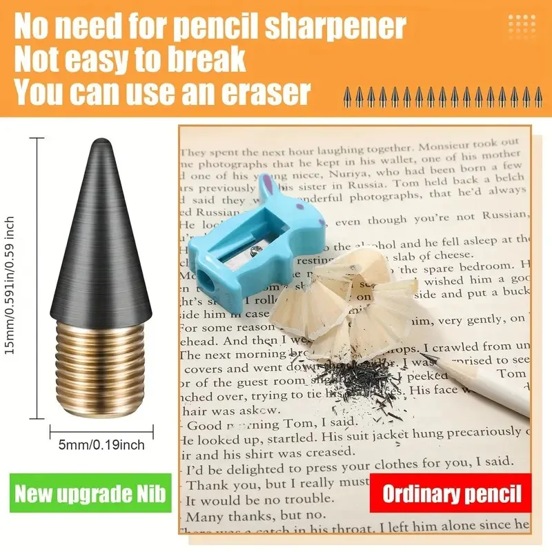 12/24pcs Permanent pencil replaceable refills Infinite pencil graphite nib metal nib inkless pencil eternal replacement head