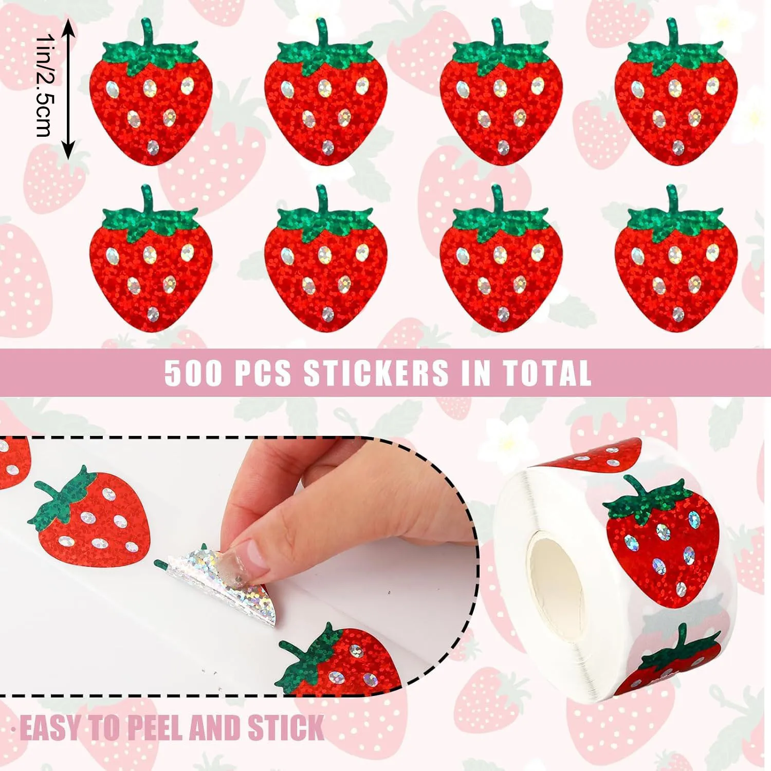 100-500pcs Red Laser Strawberry Shaped Sticker Decoration Gift Box Sticker Label Stationery scrapbook Sticker 2.5cm/1inch