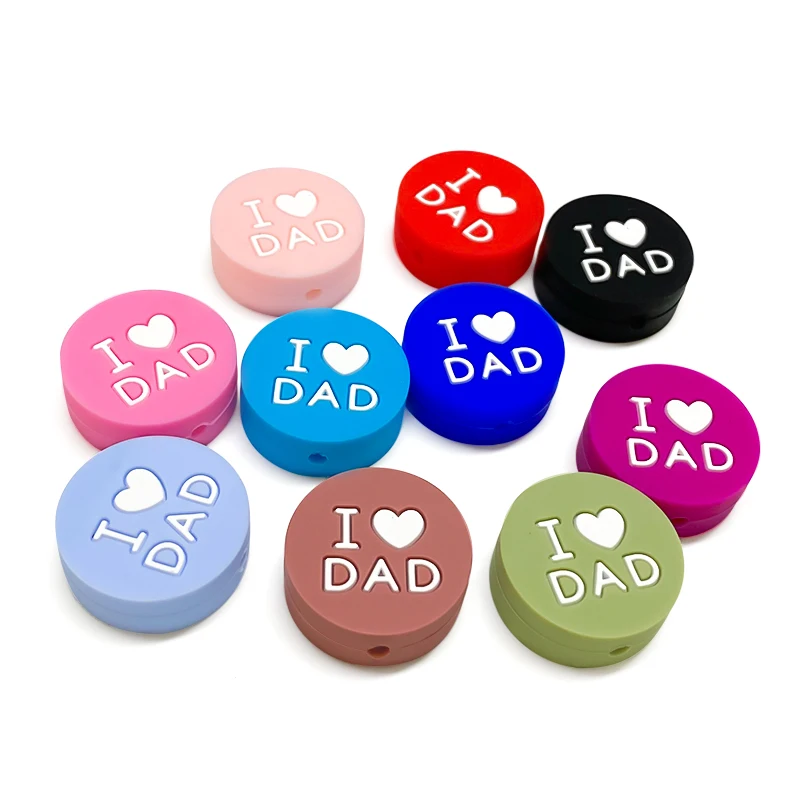 10pcs Love DAD Silicone Beads Kids Teething Toddler Toys Food Grade Silicone Teethers DIY Pacifier Toy Accessories