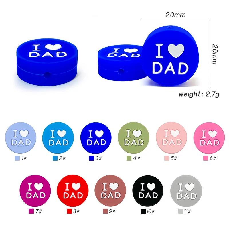 10pcs Love DAD Silicone Beads Kids Teething Toddler Toys Food Grade Silicone Teethers DIY Pacifier Toy Accessories
