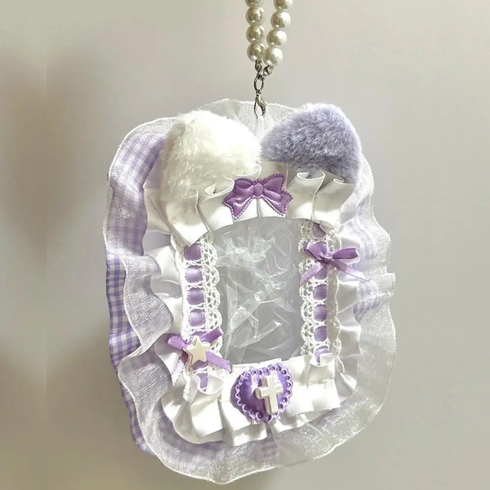 New Sweet Diy Plush Card Holder With Ribbon Bow Lolita Lace Display Anime Lace Loader Top Holder Card Photocard Idol Photo E3k8
