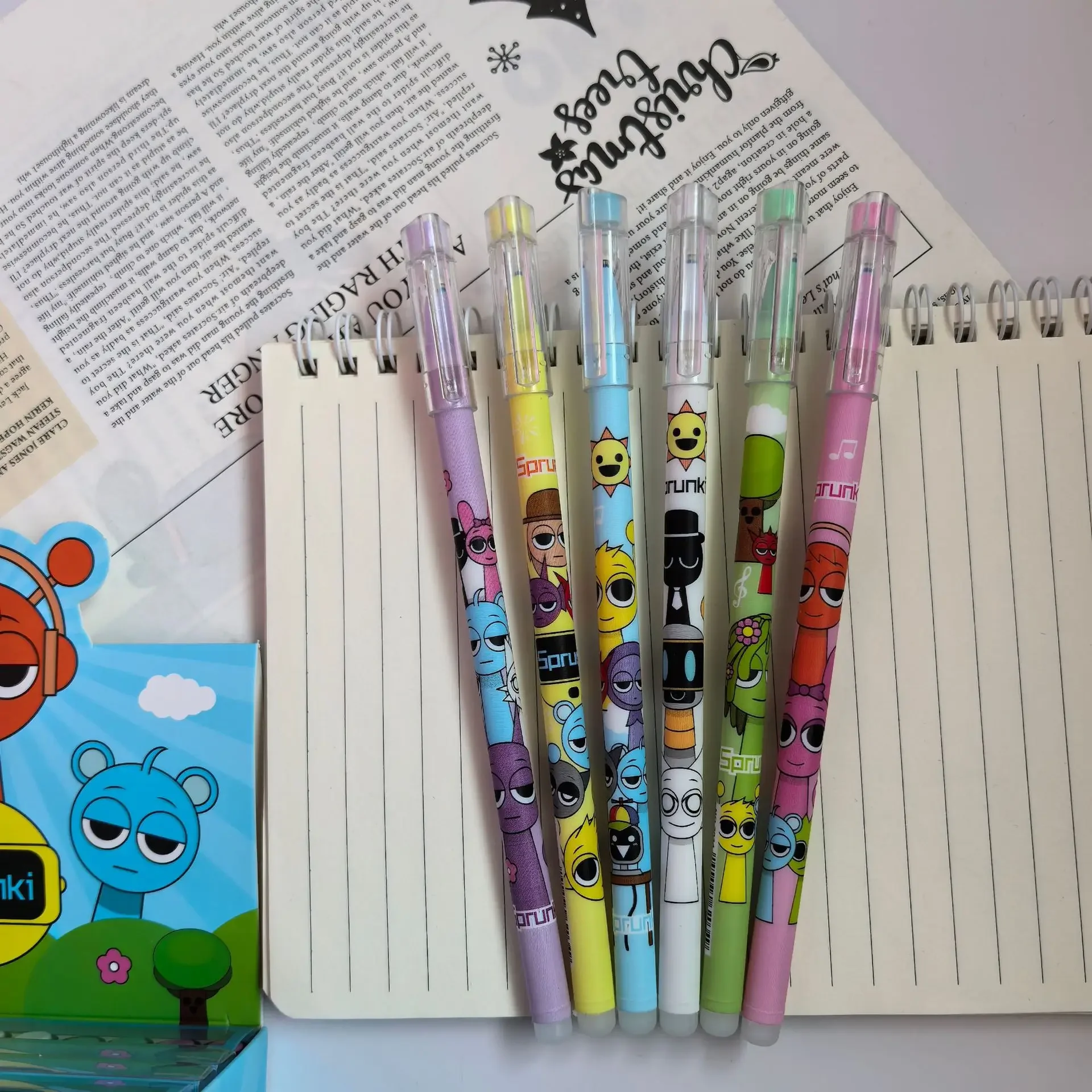 6/12/144Pcs/Box Sprunki Cartoon Erasable Pen Blue Black Ink Magic Gel Pen School Office Writing Stationery Supply Student Gift