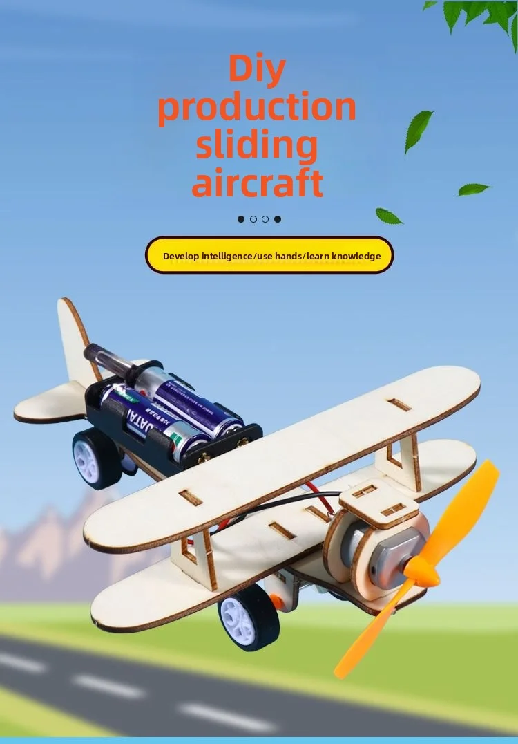 Sliding airplane model, children's Diy handcrafted assembly model, Diy 3d wooden jigsaw puzzle, educational toys, festival gifts