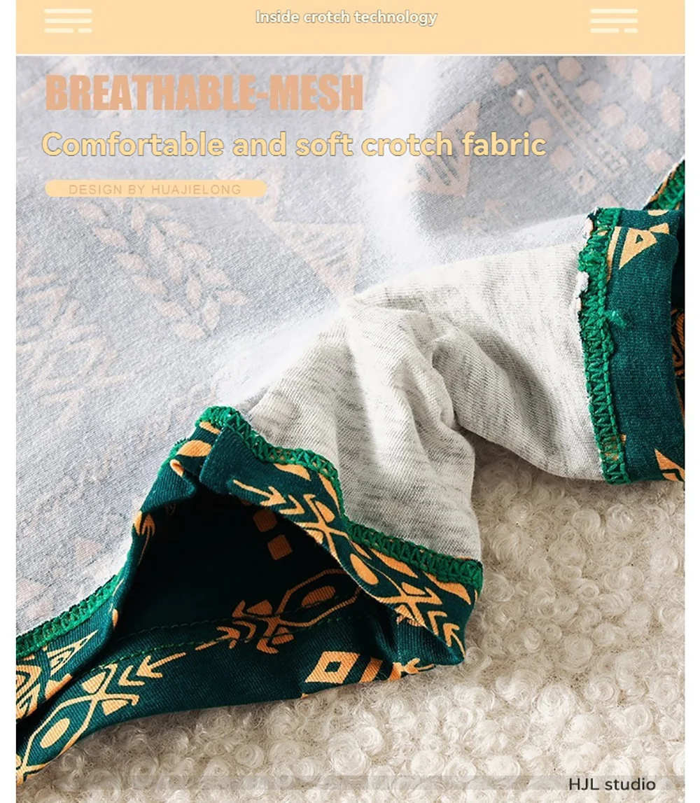 3PCS/Pack 100% Cotton Vintage Print Women's Panties Super Soft Hygroscopic Breathable Underwear High Elastic Waistband Shorts