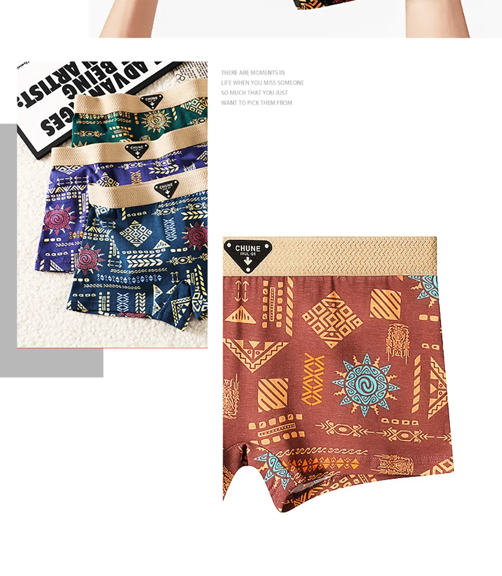3PCS/Pack 100% Cotton Vintage Print Women's Panties Super Soft Hygroscopic Breathable Underwear High Elastic Waistband Shorts
