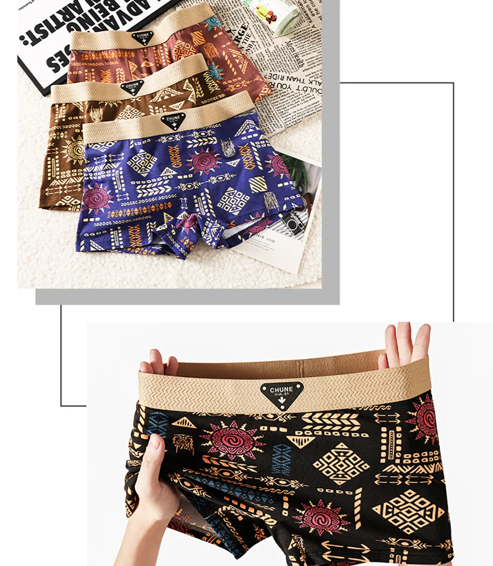 3PCS/Pack 100% Cotton Vintage Print Women's Panties Super Soft Hygroscopic Breathable Underwear High Elastic Waistband Shorts
