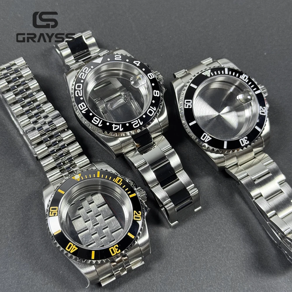 Blak Bezel 40mm Diver Waterproof For SUB NH34 NH35 NH36 Movement Sapphire Glass Watch Case Mod Glass Back 20atm Steel Bracelet