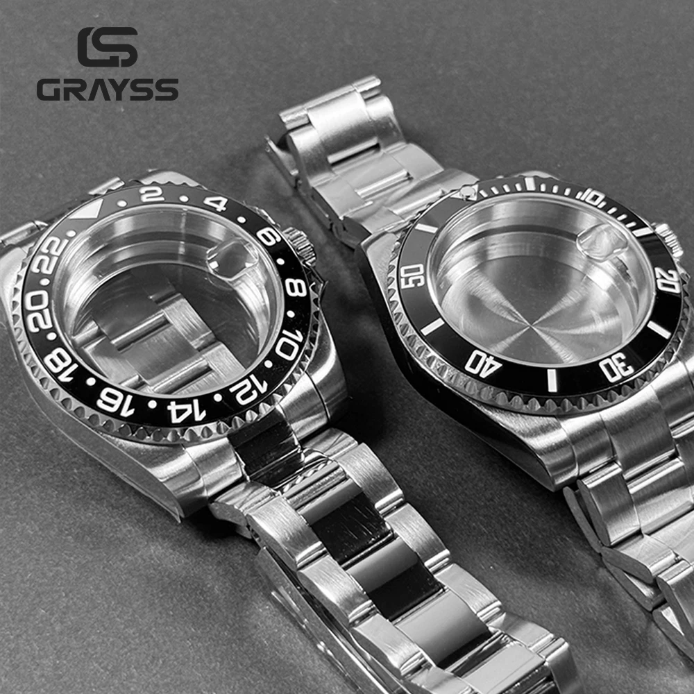 Blak Bezel 40mm Diver Waterproof For SUB NH34 NH35 NH36 Movement Sapphire Glass Watch Case Mod Glass Back 20atm Steel Bracelet