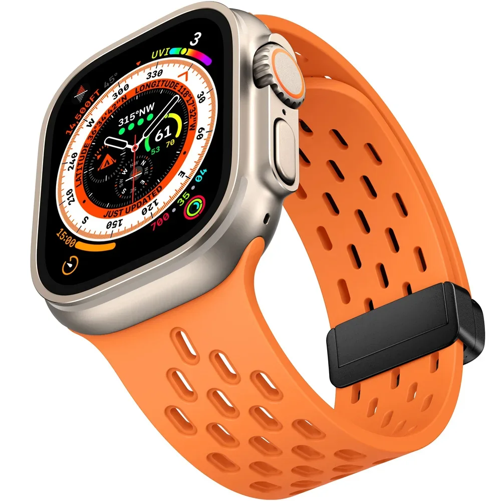 Magnetic Buckle band For Apple watch ultra 2 Strap 49mm 44mm 45mm 40mm 41mm 42 46 mm Silicone Bracelet Series 10 9 7 8 se 6 5 3