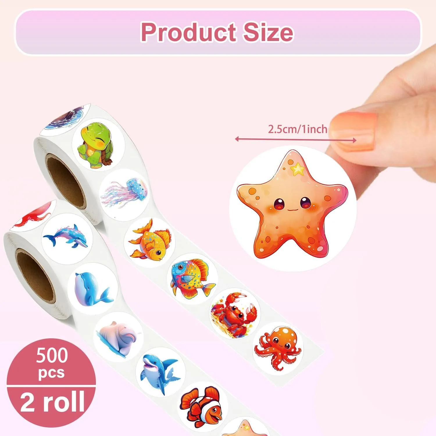 500/1000 Pcs Roll Sticker For Kids Cute Cartoon Fish Deals Sea Ocean Animal Stickers Creature Labels For Teacher Reward School