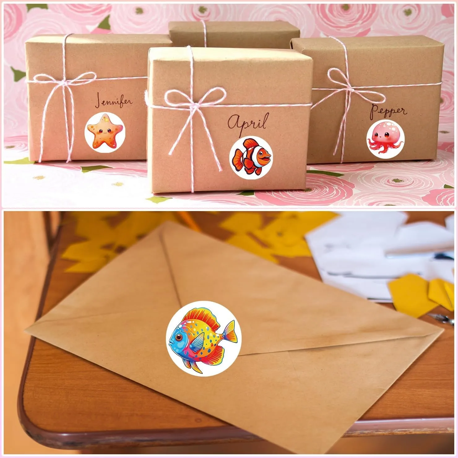 500/1000 Pcs Roll Sticker For Kids Cute Cartoon Fish Deals Sea Ocean Animal Stickers Creature Labels For Teacher Reward School