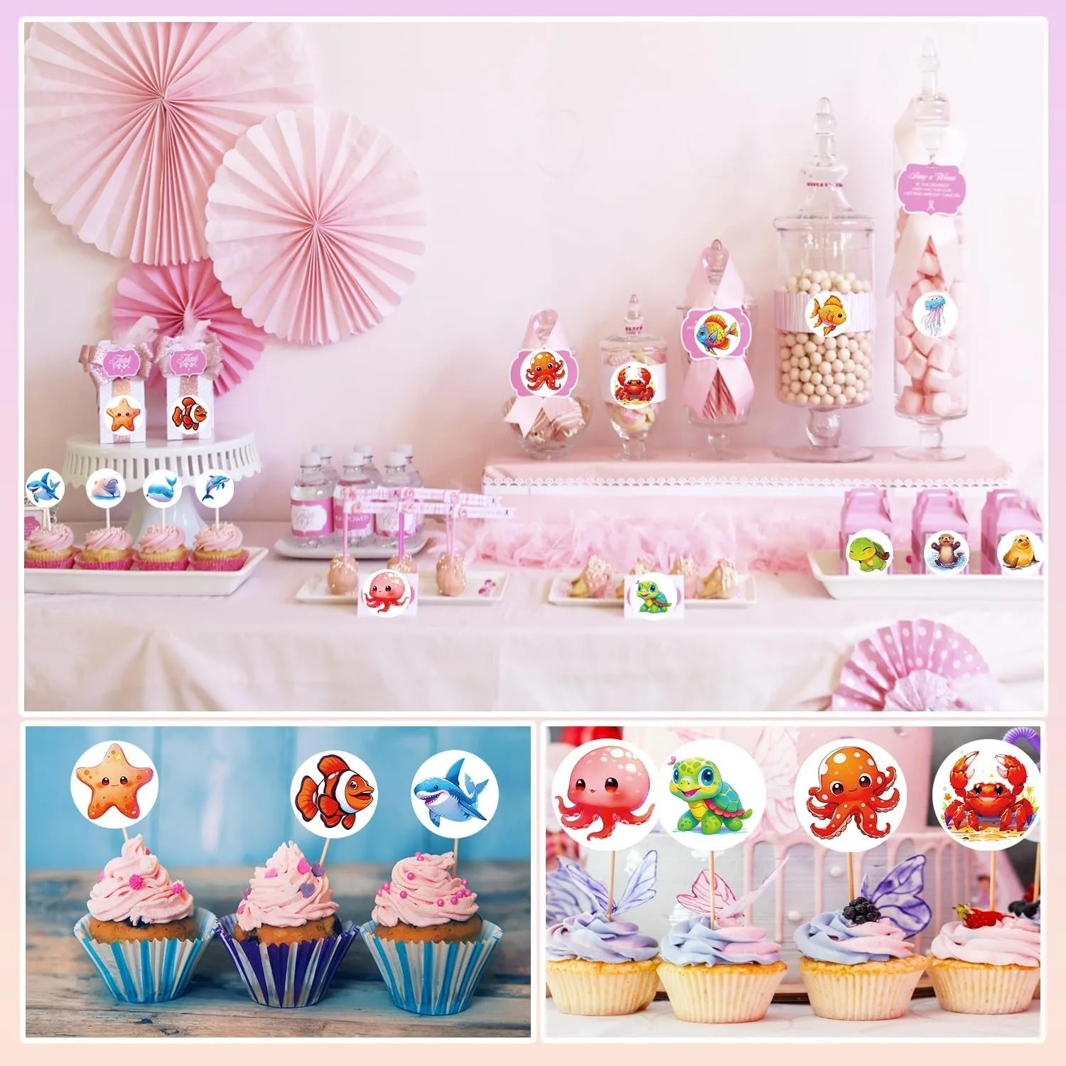 500/1000 Pcs Roll Sticker For Kids Cute Cartoon Fish Deals Sea Ocean Animal Stickers Creature Labels For Teacher Reward School