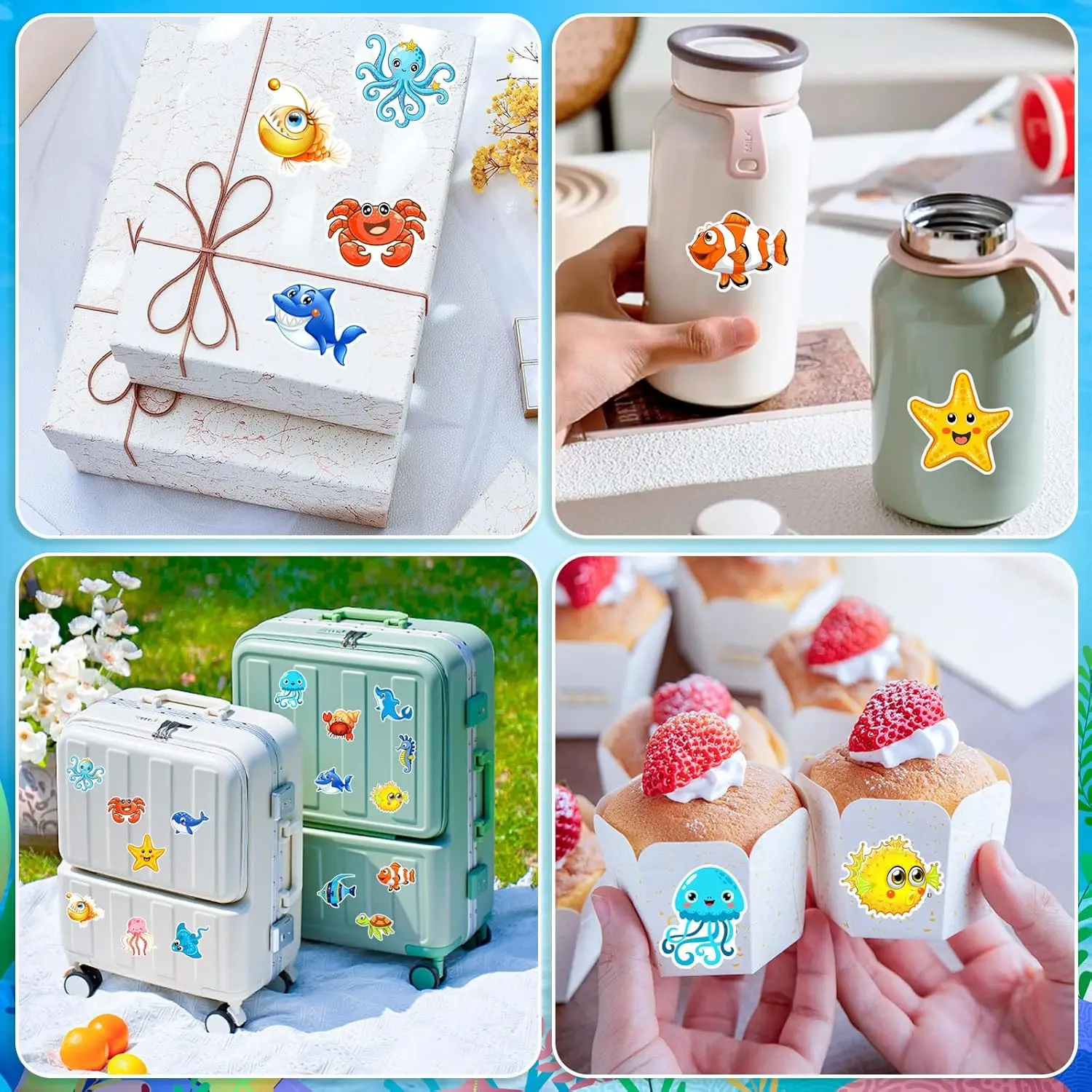 500/1000 Pcs Roll Sticker For Kids Cute Cartoon Fish Deals Sea Ocean Animal Stickers Creature Labels For Teacher Reward School