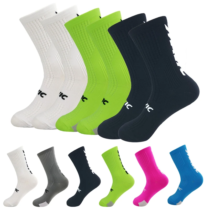 5 Pairs Cycling Socks Men Letter Breathable Bicycle Sport Running Socks Mid Tube Compression Outdoor Racing MTB Road Bike Socks
