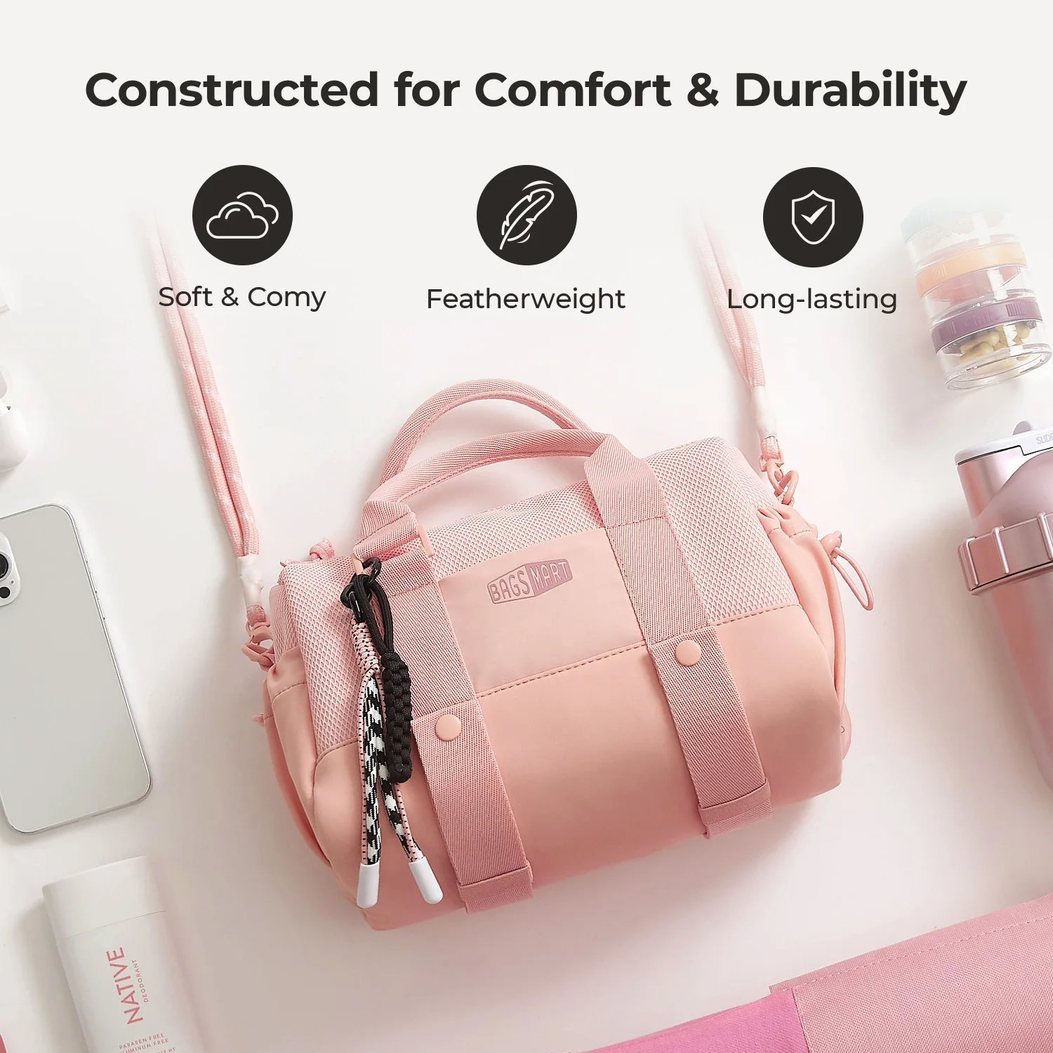BAGSMART Boston Bag for Women Mini Duffel Shoulder Crossbody Bag Waterproof with Wet Pocket Gym Travel Daily Beach Weekender