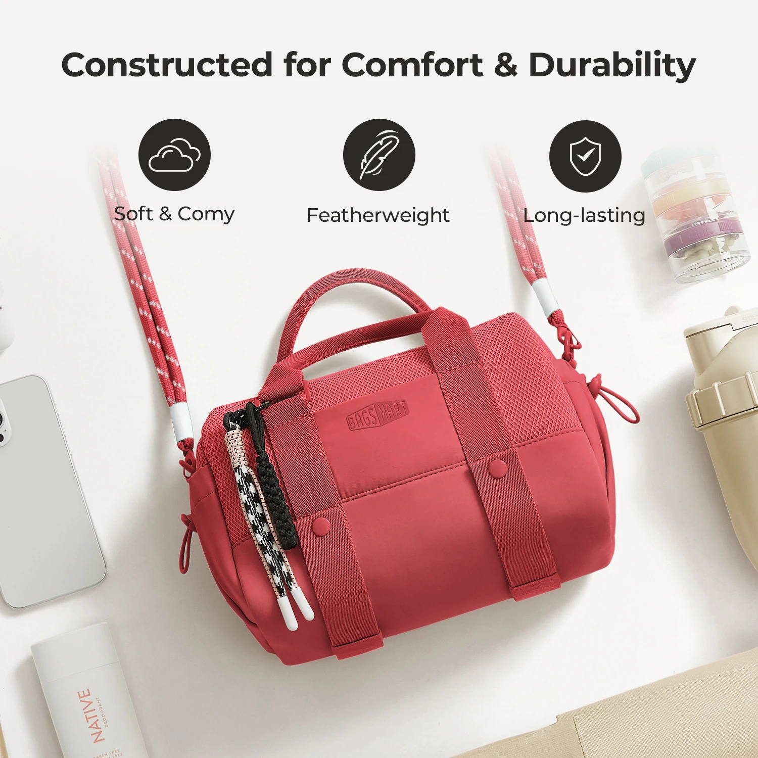 BAGSMART Boston Bag for Women Mini Duffel Shoulder Crossbody Bag Waterproof with Wet Pocket Gym Travel Daily Beach Weekender