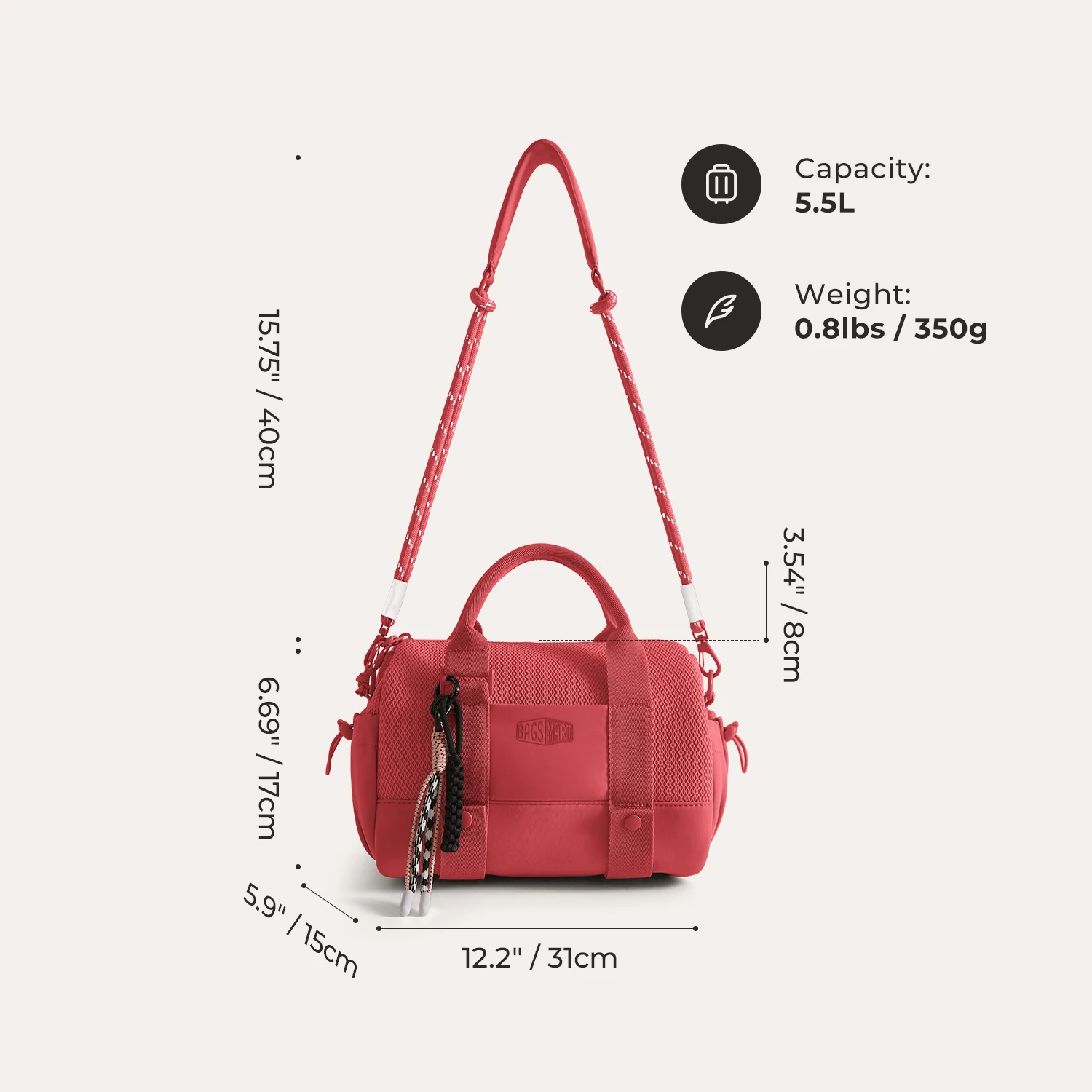 BAGSMART Boston Bag for Women Mini Duffel Shoulder Crossbody Bag Waterproof with Wet Pocket Gym Travel Daily Beach Weekender