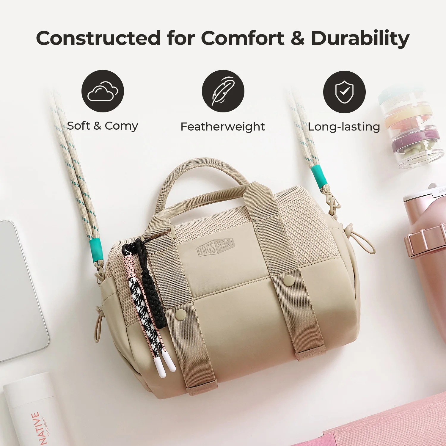 BAGSMART Boston Bag for Women Mini Duffel Shoulder Crossbody Bag Waterproof with Wet Pocket Gym Travel Daily Beach Weekender