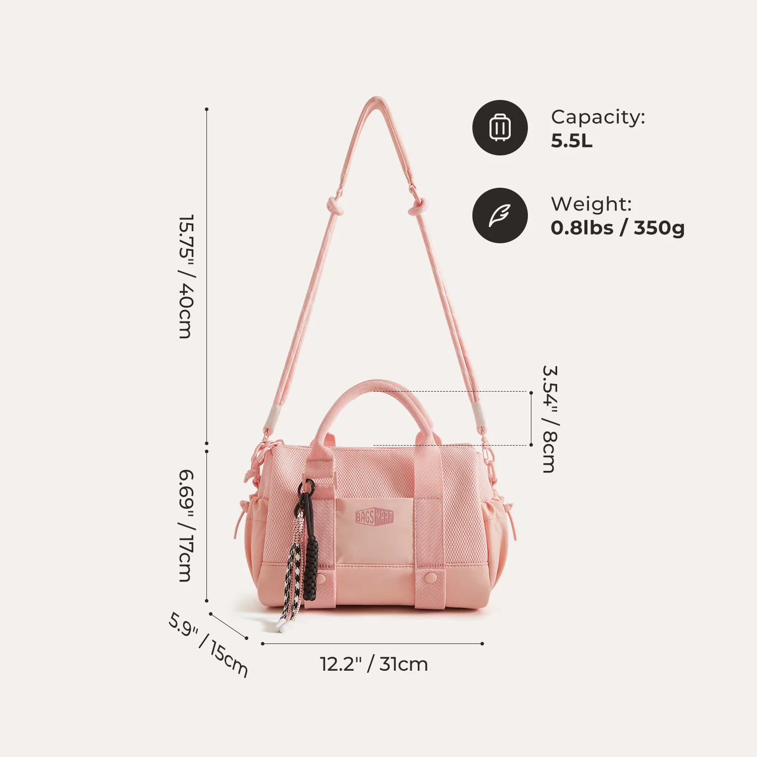 BAGSMART Boston Bag for Women Mini Duffel Shoulder Crossbody Bag Waterproof with Wet Pocket Gym Travel Daily Beach Weekender