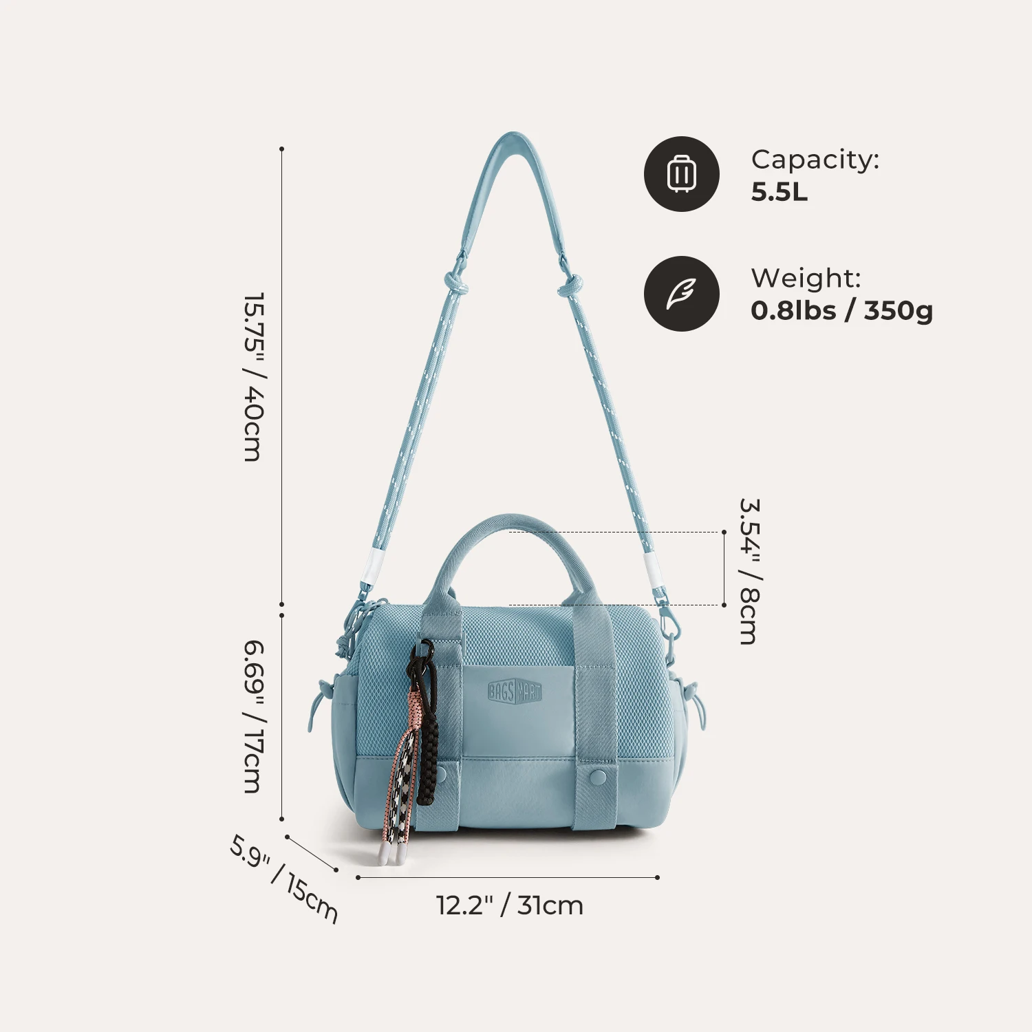 BAGSMART Boston Bag for Women Mini Duffel Shoulder Crossbody Bag Waterproof with Wet Pocket Gym Travel Daily Beach Weekender