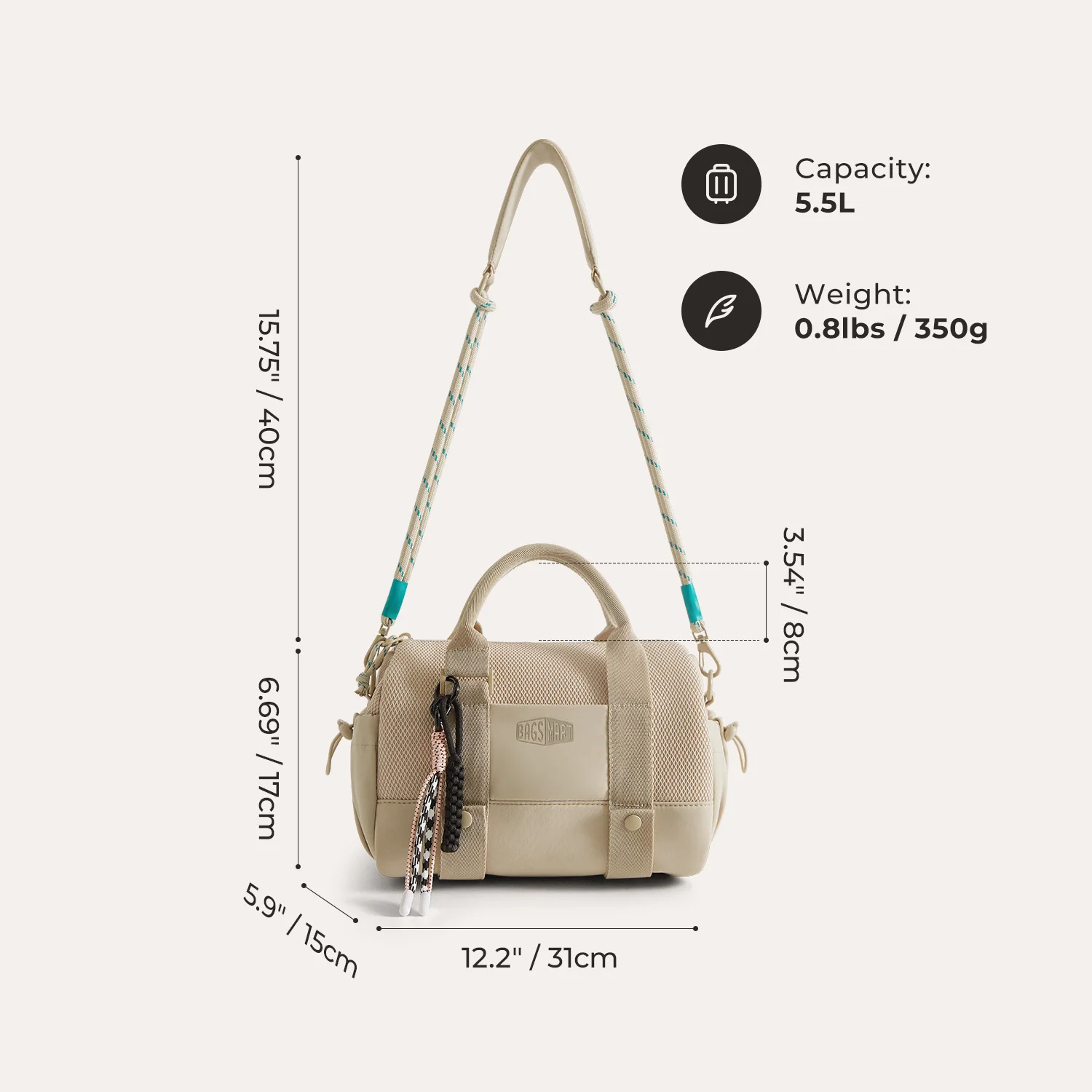 BAGSMART Boston Bag for Women Mini Duffel Shoulder Crossbody Bag Waterproof with Wet Pocket Gym Travel Daily Beach Weekender
