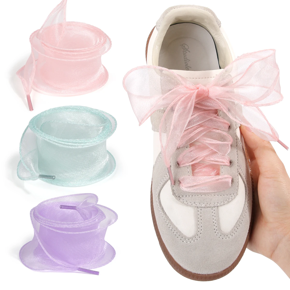 4cm Wide Fishtail Organza Shoelaces Wave Chiffen Yarn Bow Laces Beauty White Casual Sneaker DE Training Shoes Laces(1pairs)