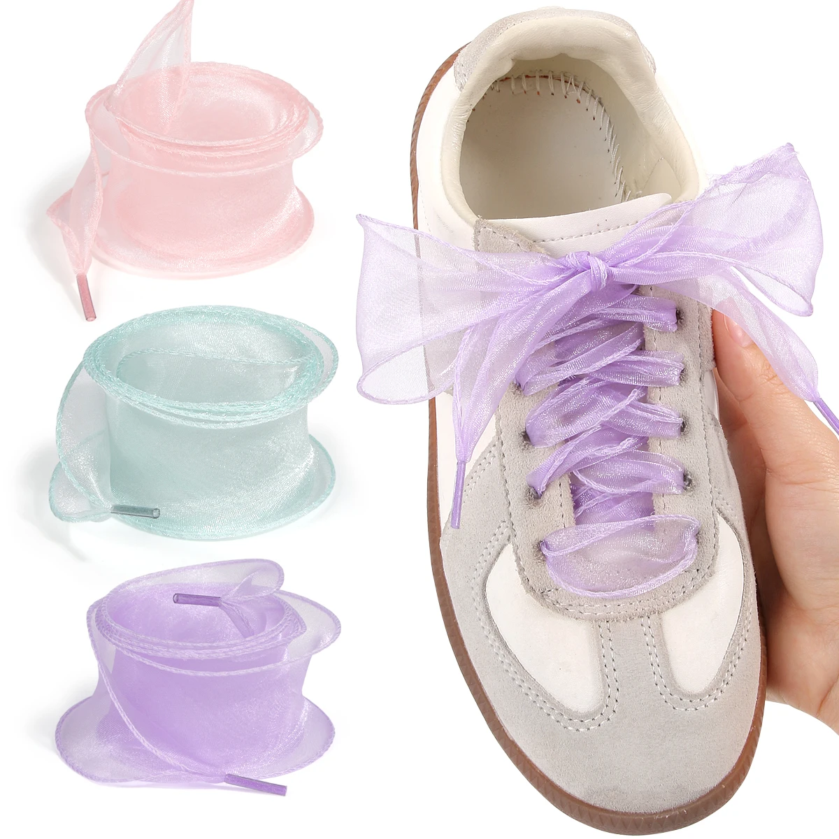 4cm Wide Fishtail Organza Shoelaces Wave Chiffen Yarn Bow Laces Beauty White Casual Sneaker DE Training Shoes Laces(1pairs)
