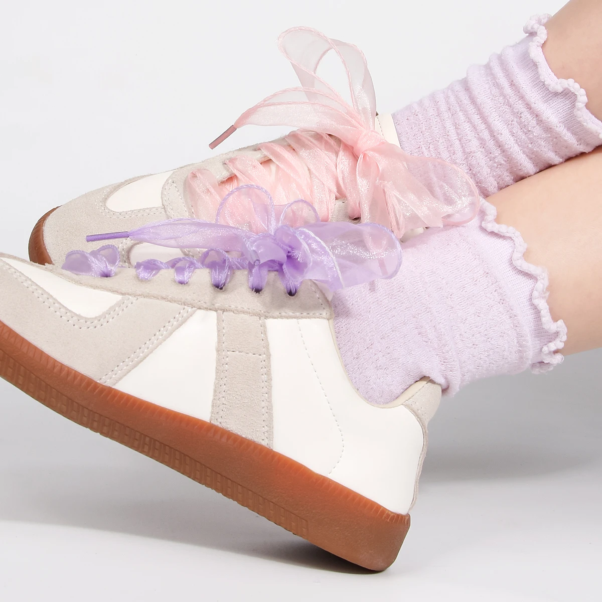 4cm Wide Fishtail Organza Shoelaces Wave Chiffen Yarn Bow Laces Beauty White Casual Sneaker DE Training Shoes Laces(1pairs)