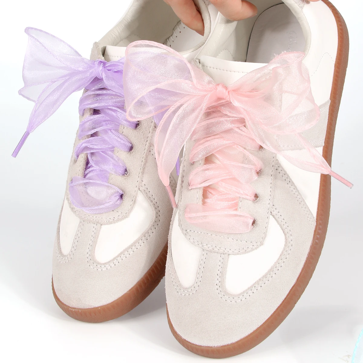 4cm Wide Fishtail Organza Shoelaces Wave Chiffen Yarn Bow Laces Beauty White Casual Sneaker DE Training Shoes Laces(1pairs)