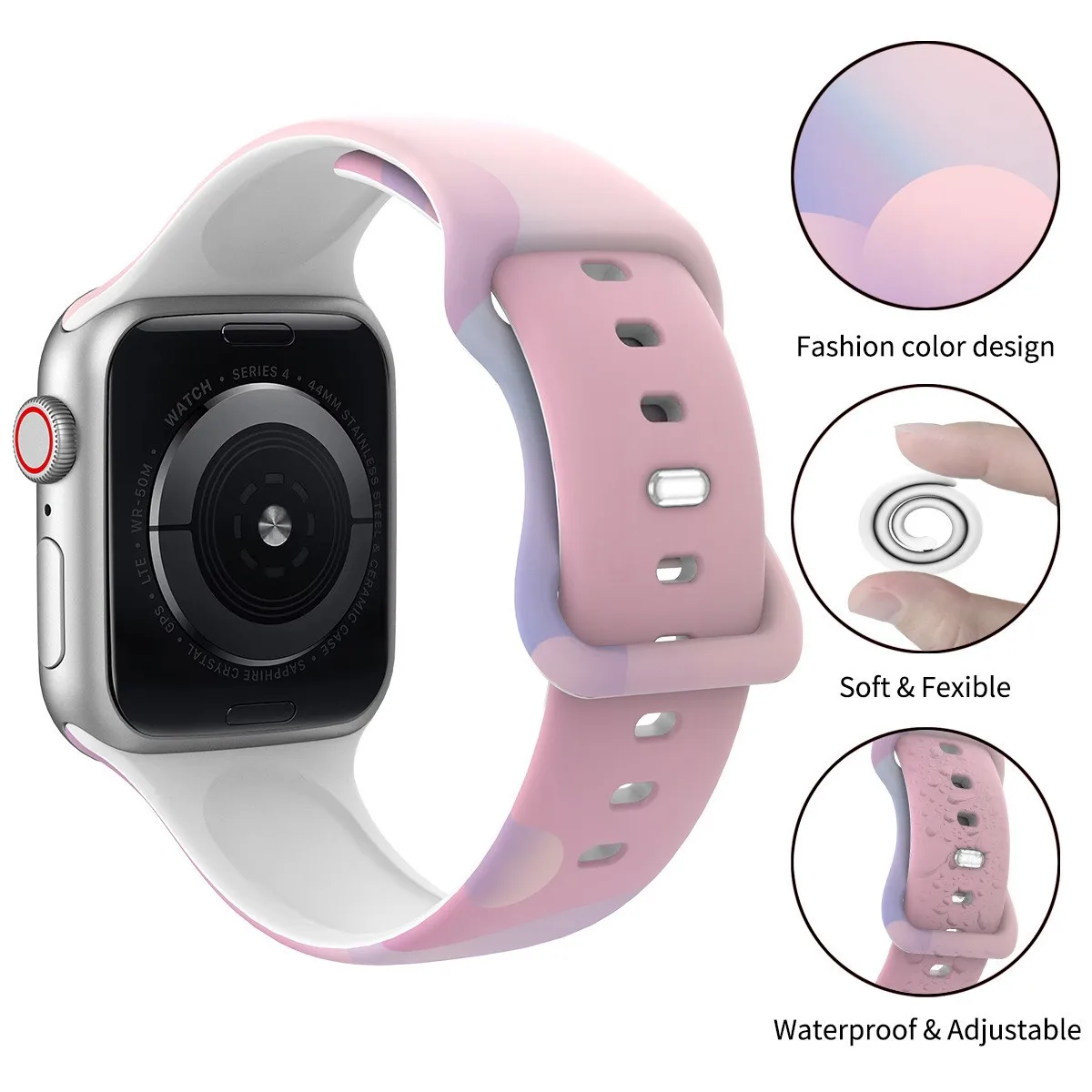 Fashion Aurora Silicone Strap for Apple Watch Ultra 49mm Band 45 44 38 40 41 46 42mm Bracelet iWatch Series 12 11 10 9 8 7 6 5 4