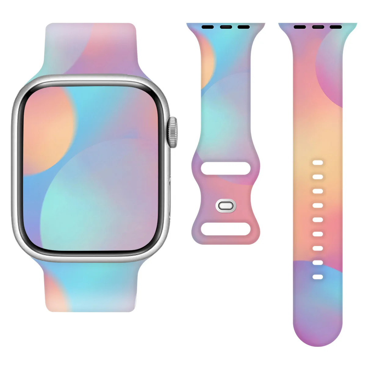 Fashion Aurora Silicone Strap for Apple Watch Ultra 49mm Band 45 44 38 40 41 46 42mm Bracelet iWatch Series 12 11 10 9 8 7 6 5 4