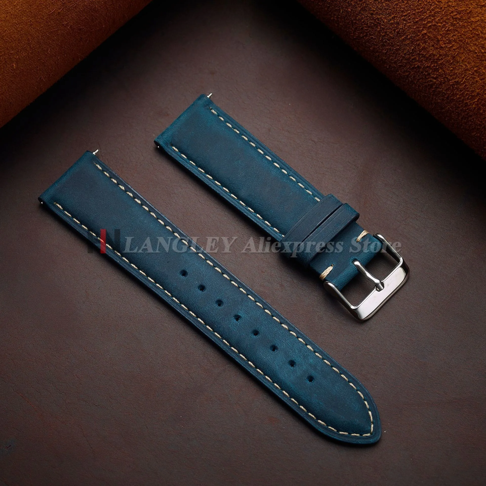 Cowhide Leather Watch Strap 14mm 16mm 18mm 20mm 22mm 24mm for Samsung Galaxy Watch 7/6/5/4 Vintage Brown Quick Release Bracelets